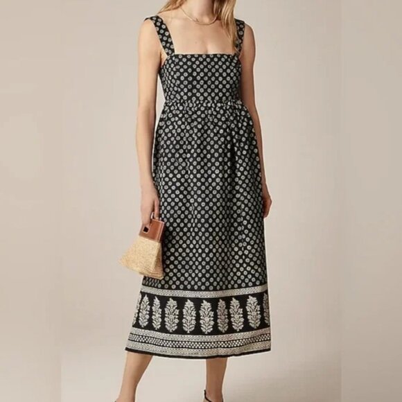 J.Crew Squareneck Midi Dress in Black Block Print Size 12 NWT - Picture 1 of 11